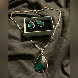 Green and silver earring and necklace set.